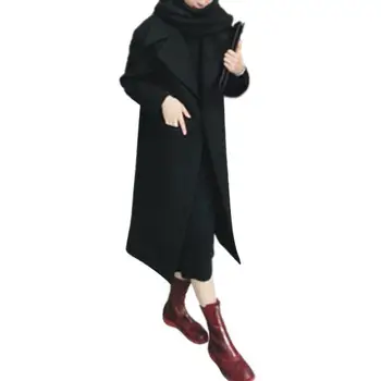 Žiemos moteris kašmyro vilnos švarkas aukštos qualitykorean stiliaus ilgai laisvi vilnonis kailis juoda pilka plona ilgomis rankovėmis vilnonių viršutinių drabužių siuvimas