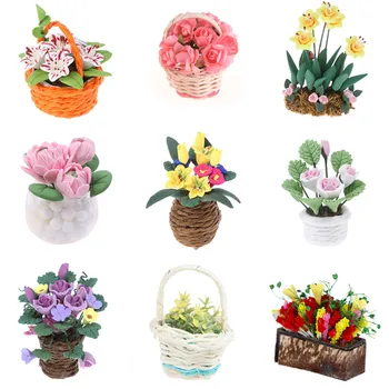 1:12 miniatiūriniai Lėlių priedai Gėlių Krepšelis Mini Vaisių Krepšelis, Gėlės Vazonas, Dekoro, Žaislų sodo puodai ir sodinamosios 19 Stilius