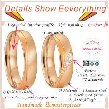 1 pora mylėtojas aljanso pora vestuvių žiedai vyrams ir moterims 18K rose paauksuoti papuošalai piršto žiedą