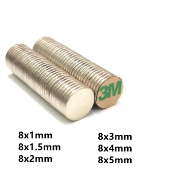 10/100 Disko magnetas 8x1 8x1.5 8x2 8x3 8x4 8x5mm Diržas su 3M lipnios NdFeB magnetas 8mm neodimio magnetai, Magnetinio standartas