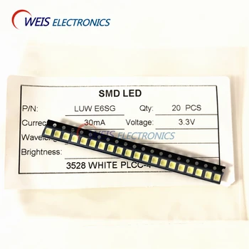 10VNT LUW E6SG LUWE6SG 3528 BALTAS LED ( 7000K ) PLCC-4 30mA 3.3 V 2100mcd smd led Bendro Katodo ( su apsaugoti diodų )