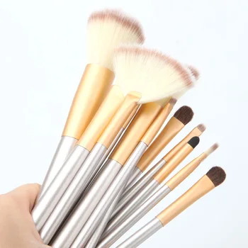 12 Vnt Kreminės Spalvos Makiažo Teptukų Rinkinys Kosmetikos Eyeshadow Maišymo Fondas Milteliai Antakių Blush Grožio Make Up Brush Tool