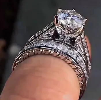 2/vnt Karšto pardavimo platinum cirkonis juvelyriniai dirbiniai tradicinių puošnus žiedas mados pora žiedas prabanga Valentino Dienos dovanų deimantų juosta