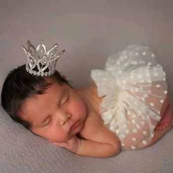 2 Vnt Naujagimių Fotografijos Rekvizitai Trumpas Sijonas+Apdangalai, Crown Nustatyti Baby Kūdikių Nuotraukų Fotografavimo Drabužiai, Šukuosena Rinkinys