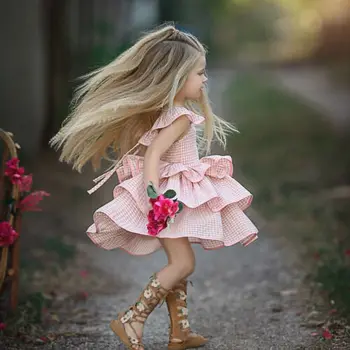 2019 NWE Baby Girl Saldus Suknelė Princesė Pledas Susiėmę Šalies Dirželis Backless Suknelė Drabužius