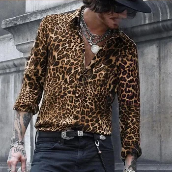 2020 Mados Vyrų Leopardas Spausdinti Marškinėliai Atsitiktinis Verslo ilgomis Rankovėmis Laisvi Marškinėliai havajų marškinėliai prabangus retro plus Size streetwear