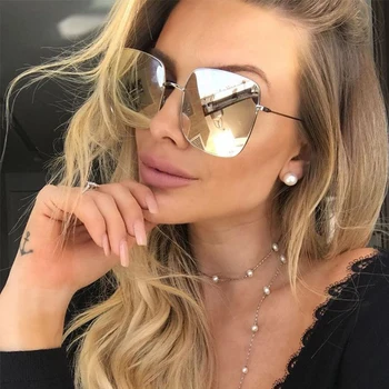 2020 moterų tendencija Poliarizuota Aikštė akiniai nuo saulės Prabangos prekės Negabaritinių Metalo rėmas Vintage veidrodis Akiniai nuo saulės Moterų UV400