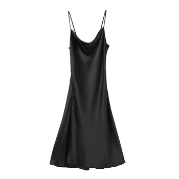 2021 Nauja Seksuali Spageti Dirželis Vasaros Suknelė Moterims Satino Nėrinių Trimitas Ilga Suknelė Elegantiškas Bodycon Šalis Suknelės