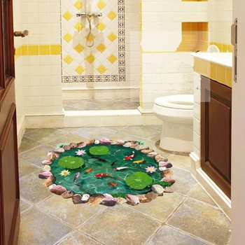 3D lotoso tvenkinys žuvims grindų lipdukas vonios kambarį grindų apdailos freskos namų dekoro, sienų lipdukai, tapetai, lipdukai