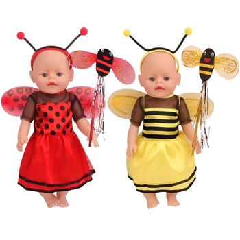 43 cm, kūdikių lėlės, drabužiai Naujagimiams Helovinas raudona bičių set + stebuklinga lazdelė + sparnai žaislai suknelė tinka American 18 colių Mergaičių lėlės f812