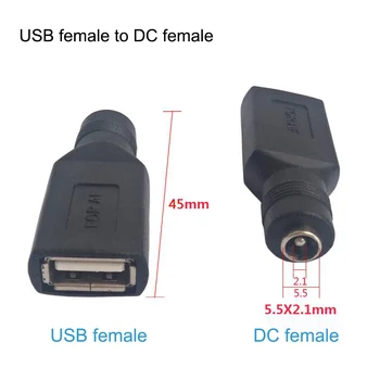 5.5*2.1 mm DC Moterų maitinimo Lizdas USB 2.0 type A Male Plug Moterų Jack lizdas 5V DC Maitinimo Kištukai 