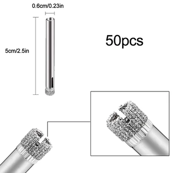 50Pcs Diamond Padengtas Grąžtas Nustatyti 6mm Diamond Nulenkti Skylę Pamačiau Plytelių, Stiklo, Keramikos, Porceliano, Marmuro
