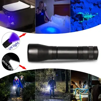 8000Lums UV Žibintuvėlis 5Mode Fakelas Mini UV Zoomable Funkcija ultravioletinės Šviesos Lempos naudoja 18650 Bateriją medžioklė
