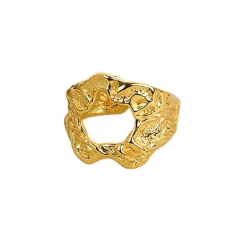 925 Sterlingas Sidabro Naujas Hollowout Apvalus Matinis, Aukso Spalvos Žiedų Šviesą Nelaimę Atidarymo Rankų Darbo Žiedas Mados Fine Jewelry