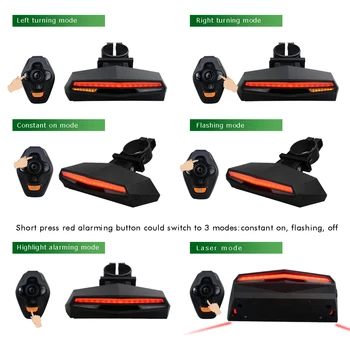 ABS Smart Galiniai Lazerio Dviračio Žibintas, Dviračio Lempa LED USB Įkrovimo Belaidžio Nuotolinio valdymo Tekinimo Kontrolės Dviračių Bycicle Šviesos