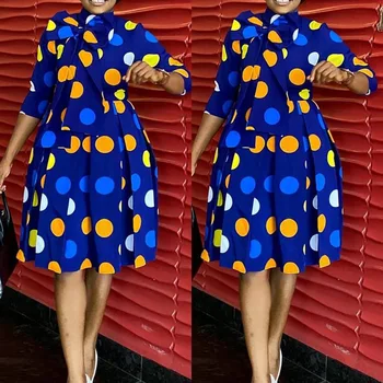 Afrikos Moterų 2021 Pavasario Mados Polka Dot Spausdinti Puoštas Elegantiškas Šalis Suknelė Aukšto Juosmens Lady Darbo Suknelė Dėvėti Plius Dydis