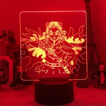 Anime Demon Slayer Paveikslas Modelis, 3D Lempos Rengoku Kyoujurou Veiksmų Skaičiai LED Nakties Šviesa 