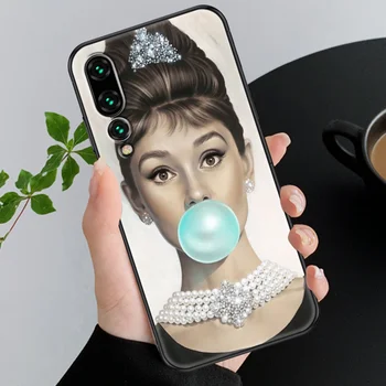Audrey Hepburn Telefoną atveju Huawei P Mate P10 P20 30 P40 10 20 Smart Z Pro Lite 2019 juodas minkštas viršelis silikoniniu Dėklu mados