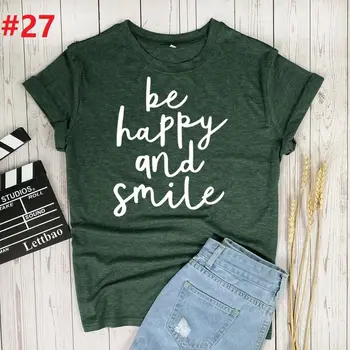 Būti Laiminga ir Šypsena moteriški marškinėliai Mados Viršūnes Spausdinta Raide 