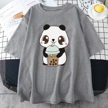 Cute Little Panda Geria Pieno, Arbatos Spausdinti Moterų Marškinėliai Vasarą Laisvi Viršūnes Laisvalaikio Stiliaus o-Kaklo Marškinėliai trumpomis Rankovėmis Moterims Marškinėliai