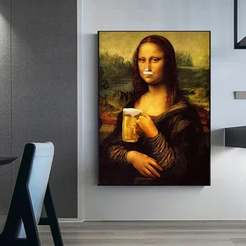 Drobė, Tapyba Klaidingą Įdomus Mona Lisa Gerti Alaus Plakatai ir Spausdina Sienos Meno Nuotrauką Kambarį Šiuolaikinio Namų Dekoro