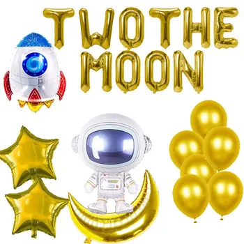 Du Mėnulio Balionai,2 Mėnulis Gimtadienio Reklama Kūdikių 2-ojo Gimtadienio Kosmosą Astronautas Robotas NSO Tema Šalis