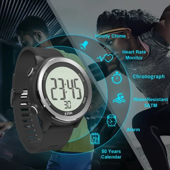 EZON T057 Skaitmeninis Žiūrėti Vandeniui Signalizacijos Kalorijų Veikia laikrodis Su Širdies ritmo Diržas Fitneso Veikia LED 50M Bluetooth Prekės