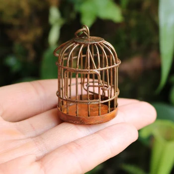 FairyCome Mini Kaimiškas Kabinti Birdcage Miniatiūrinių Sodo Aprūdijęs Alavo Paukštis Narve Metalo Amatų Pasakų Sodo Puošmena Priedai