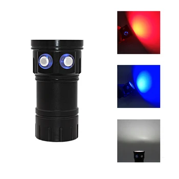 Fotografijos Vaizdo Nardymo Žibintuvėlis 6x 9090 LED + 4x Raudona +4x Mėlyna LED šviesa, 100m po vandeniu vandeniui Taktinis žibintuvėlis Lempos