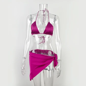 Glamm Lady 2021 3 Gabalus Seksualus Paplūdimio Moterų Bikini Maudymosi Kostiumėlis Moterims, Mini Diržas Bikini Komplektas Bather Plaukimo Paplūdimio Maudymosi Kostiumas