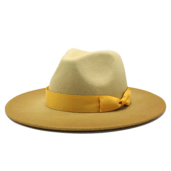 Gradientas Platus Kraštų Naujo Stiliaus Bažnyčia Derby Top Hat Panama Manė, Fedoras Skrybėlę Vyrams, Moterims, dirbtinės vilnos Britų stiliaus Džiazo Bžūp