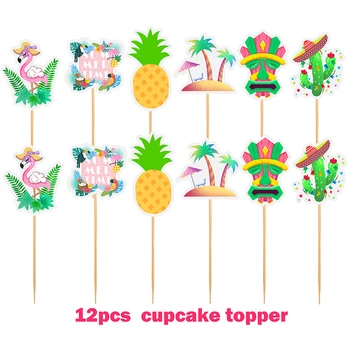 Havajai Gimtadienio Dekoracijas, Ananasų Flamingo Tortas Topper Palmių Lapų Cupcake Rėžtuvės Vasaros Atogrąžų Vaisių Luau Šalis Reikmenys