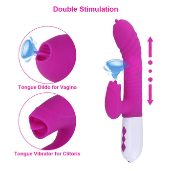 IKOKY Dual Liežuvio Vibratorius Dildo Vibratorius Lazdelė G Spot Klitorio Stimuliatorius Sekso Žaislai Moterims, Šildomos Teleskopinis Vibratorius