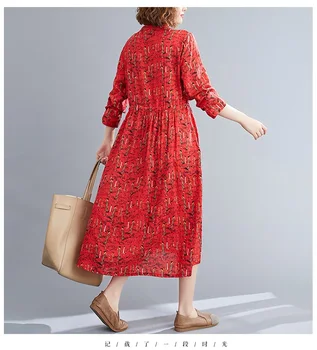 Ilgomis rankovėmis medvilnės skalbiniai derliaus gėlių suknelės moterims atsitiktinis palaidų pavasarį, rudenį suknelė elegantiškas drabužius 2021