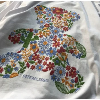Išsiuvinėti Lokys trumpomis Rankovėmis T-shirt Moterų 2021 m. Vasarą Laisvi korėjos Dizaino Mados Marškinėliai