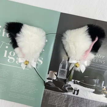 Japonijos kietas baltas pūkuotas katinas ausų plaukų lankelis moterų lankas bell šukuosena plaukų įrašą ekrano užsklandą esminius skalbimo Neko ausis