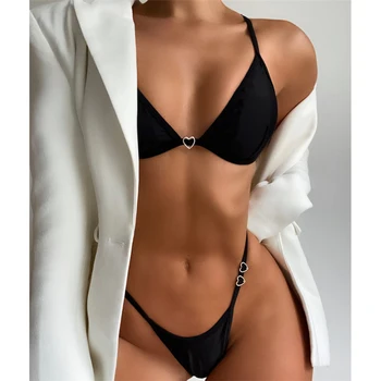 Juoda Micro maudymosi kostiumėlis Moterims, 2 vnt Thong Bikini Komplektas 2021 Aukštos Sumažinti Brazilijos maudymosi kostiumėlį Paplūdimio Moterų Plaukimo Kostiumas Biquini