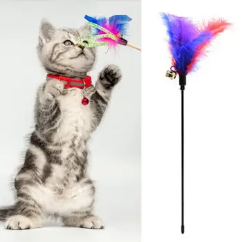 Karšto Pardavimo Kačių Žaislai Atsitiktinai Spalva Juokingi Pet Kačiuką Katės Bell Plunksnų Stick Kibinimas Žaisti Lazdelė Plastiko Lazdele Mokymo Žaislas, skirtas Namų