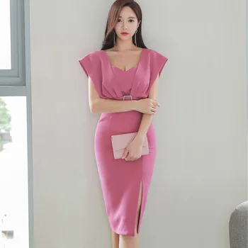 Korėjos Stiliaus Kietas Seksualus Backless Šalies Vestidos Elegantiška Berankovė Office Lady Slim Darbo Bodycon Pieštuku Suknelė 2021 M. Vasaros, Nauja