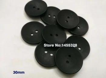 Mados 50pcs 30mm didelis plastiko derva siuvimo mygtukai 2-hole nuobodu, matinės juodos kailis mygtukai nemokamas pristatymas122801