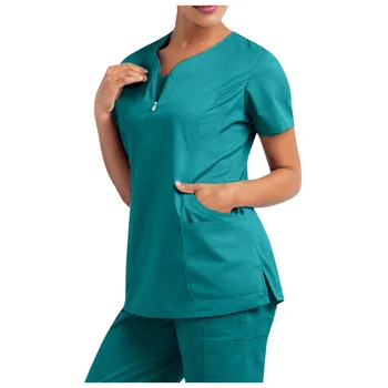 Medicinos Drabužiai Moterims 2021 Moterų trumpomis Rankovėmis V-Kaklo, Kišenėje Priežiūros Darbuotojai, T-Marškinėliai, Topai Vasaros uniformes de mujer enfermera