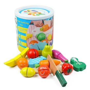 Medinė Spalvinga Vaikų Vystymosi Švietimo Žaislai, Vaisių Ir Daržovių Barelių Supjaustyti Žaislai Vaikams Švietimo Žaislai