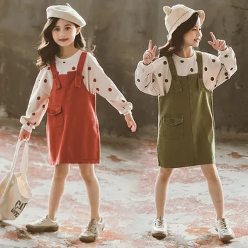 Mergaitės, Apranga, Mados Polka Dot Viršuje + Petnešos Sijonas Rinkiniai Patenka Mergaitė Komplektus Korėjos Vaikai Boutique Drabužių Rinkiniai 2021 Naujas Ruduo