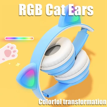 Mergina Belaidės Ausinės Cute Kačių Ausys RGB Fone 