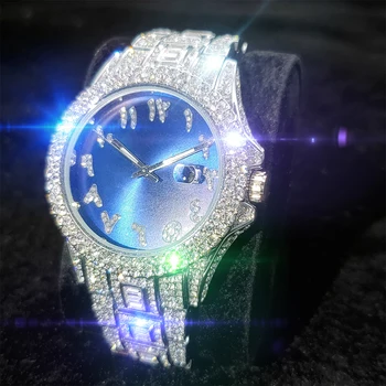 MISSFOX Diamond Prabanga Vyras Žiūrėti Blue Dial Įdomu arabų Skaitmeniniai Laikrodžiai Vyrams Turas Mados Platinum Vyro Kvarco Žiūrėti