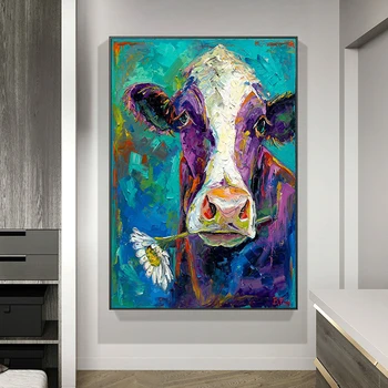 Modernus Gyvūnų Meno Spalvos Karvė Drobės Tapybos Cuadros Plakatų Spausdinimo Sienos Meno Kambarį Namų Dekoro