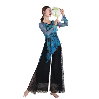Moterys Rytų Klasikinių Šokių Suknelė Ponios Kinų Cheongsam Marškinėliai Hanfu Viršūnes Kelnės 2 Vnt Rudenį Šokių Praktikos Drabužiai
