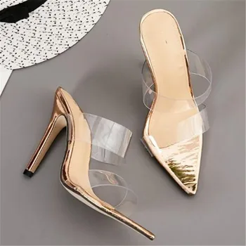 Moterų sandalai PVC Paslysti Ant 11cm Ploni Kulniukai Aukšti kulniukai Pažymėjo Tne Seklių moterų batai sandalias mujer 2020 m dydis 35-42 Aukso