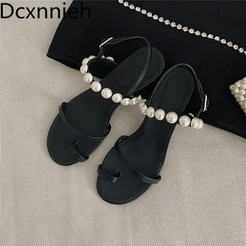 Nauja juoda balta moterų sandalai moteris vasarą batai aikštėje aukšto kulno lady dizaino, natūralios odos atsitiktinis pearl sandalas moteris 2021