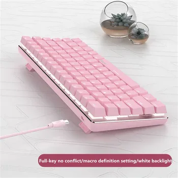 Naujas AK33 mielas rožinis laidinio mechaninė klaviatūra, balta apšvietimu 82-raktas metalinę žaidimų klaviatūra USB sąsajos TIPAS-C įkrovimo lizdas